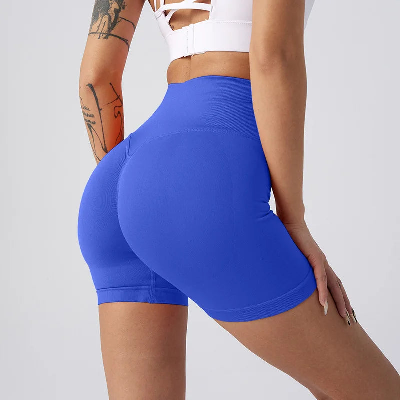 Women's High-Waisted Athletic Leggings Yoga Biker Shorts Scrunch Butt Elastic Waist Closure Solid Pattern Workout Gym Shorts