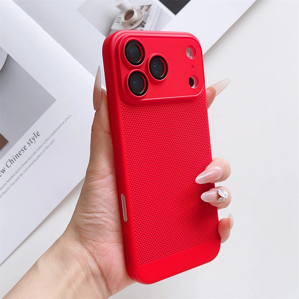 Thin Cooling Heat Dissipation Phone Case For iPhone 17 16 15 14 13 12 11 Pro Max Plus Breathable Hard Back Solid Color Cover