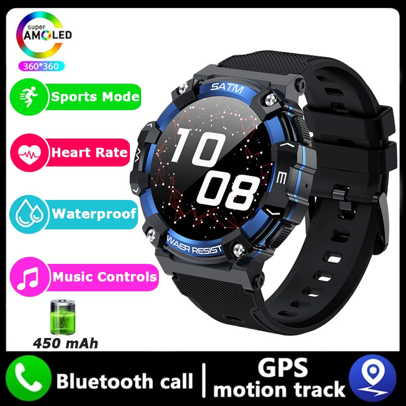 Outdoor Military Smartwatch For Men Health Monitor Bluetooth Call Voice Assistant GPS Sports Waterproof Men Smartwatch 2024