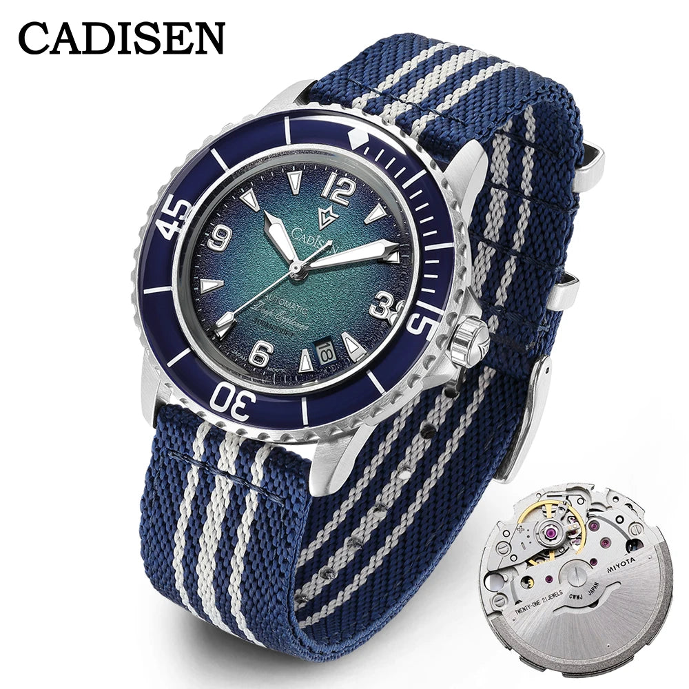 CADISEN Deep Explorer Automatic Mechanical Watch Man Canvas Strap Wristwatch MIYOTA Luxury Luminous Waterproof Watches