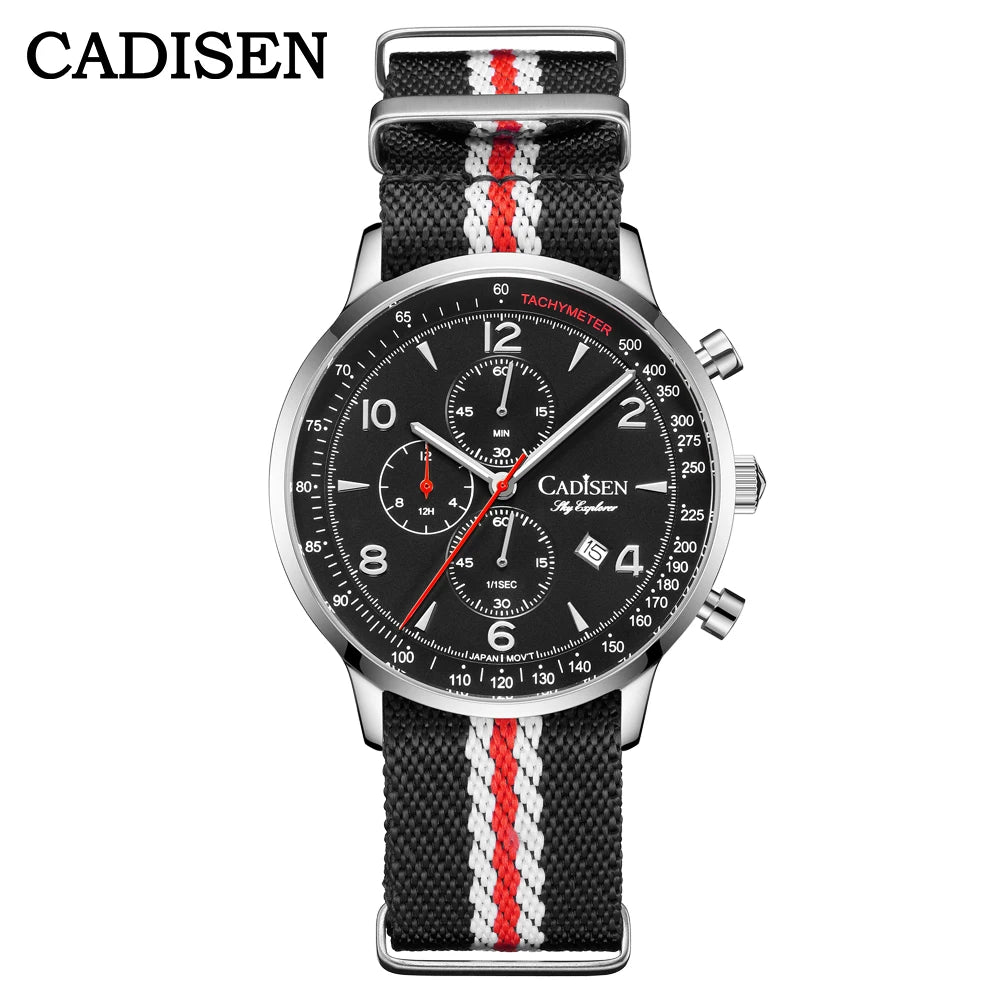 CADISEN New Men's Watches Top Luxury Quartz Watch For Men Canvas 0S10 Chronograph AR Mirror Waterproof Gift Men's Wristwatch