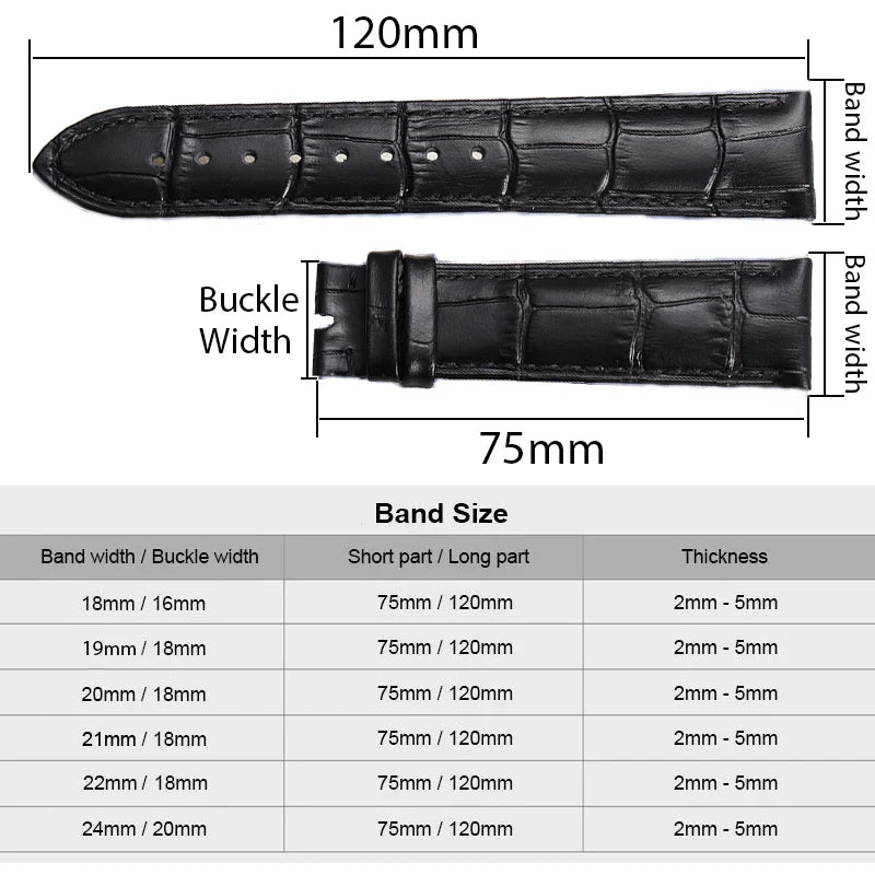 Calfskin Leather Watch Strap 18mm 20mm 22mm 24mm Watchband For Women Men Watch Accessories Solid Buckle Black Brown