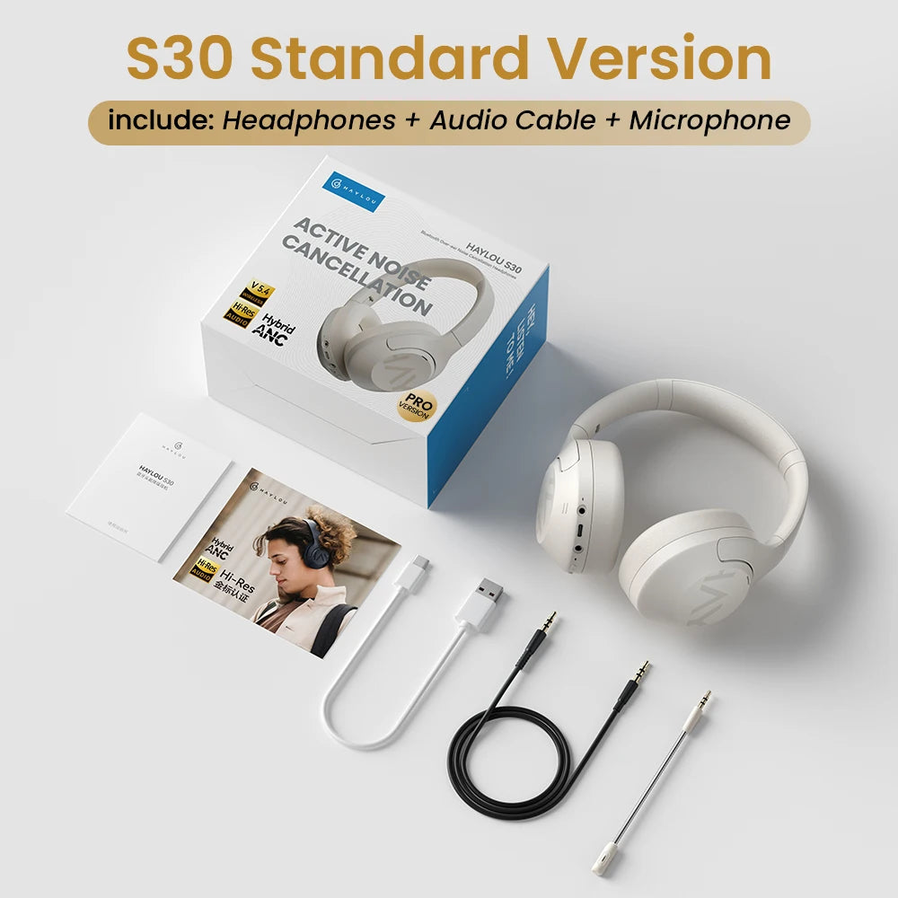HAYLOU S30 ANC Headphones Wireless Bluetooth 5.4 Hi-Res Headsets 43dB Adaptive Noise Cancelling Earphones 40mm Driver 80H