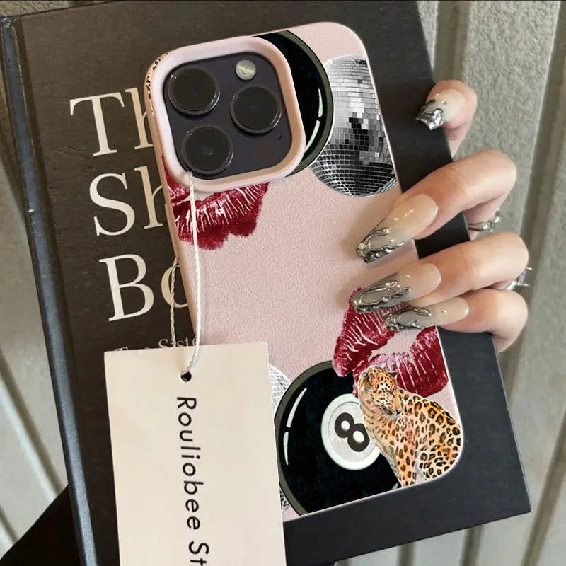 For iPhone 17 16 15 14 13 12 11 Pro Max Case Vintage Lip Print Leopard Print Pool Cover For iPhone 17Air 16 15Plus X XS XR Funda