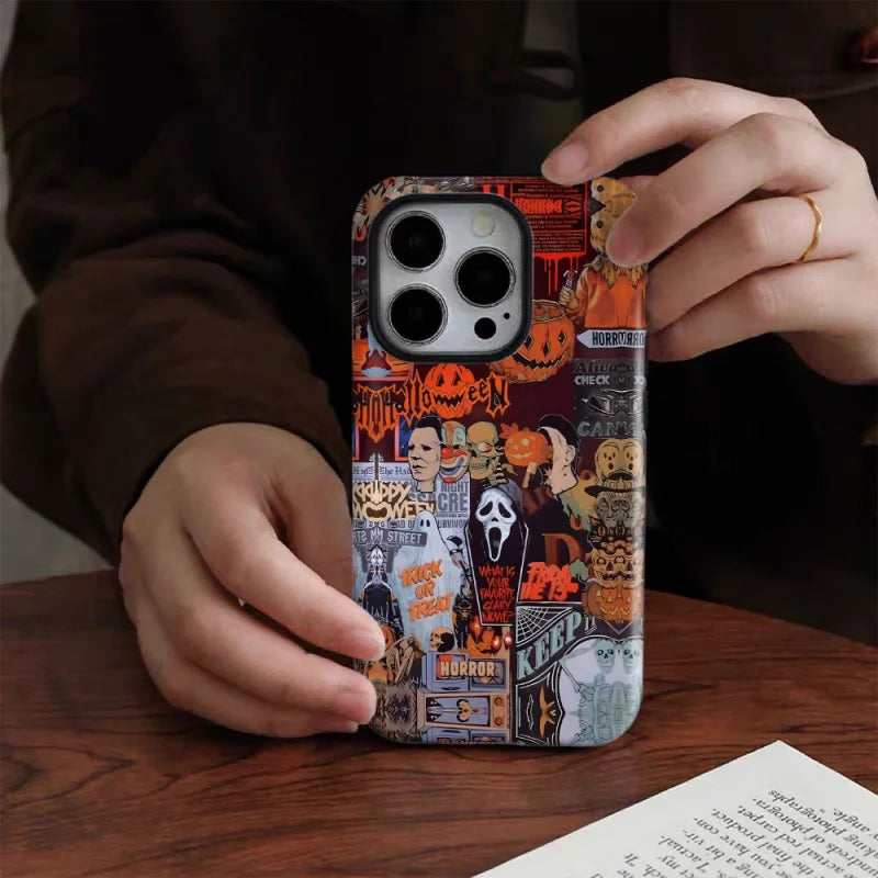 Vintage dark Halloween elementsPhone Case suitable for iPhone 17 16ProMax 15 14 14 12mini 7Plus XR 2in1 tough glossy case