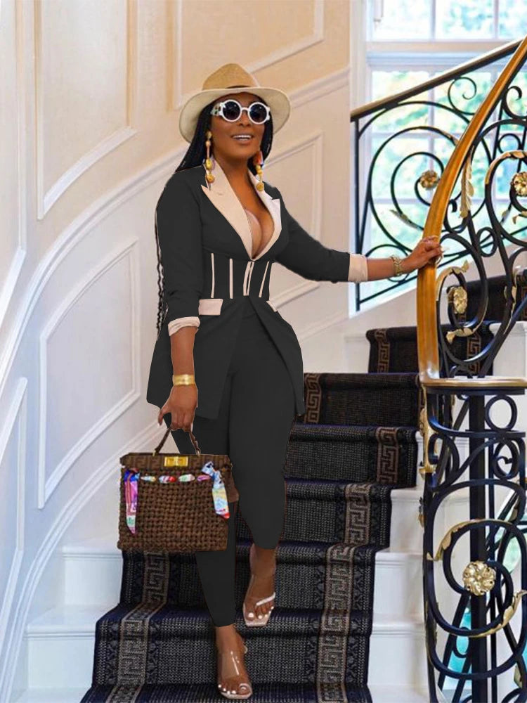 Elegant Suits Women Corset Blazer and Legging Pants Matching Two 2 Piece Set Outfits Streetwear Lady Tracksuit