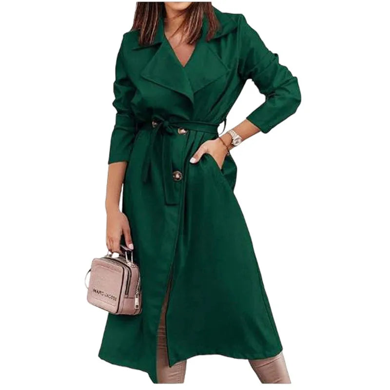 Women's Wool Blends Coats Double Breasted Thin Women's Trench Coat Casual Winbreaker With Belt Trench for Ladies