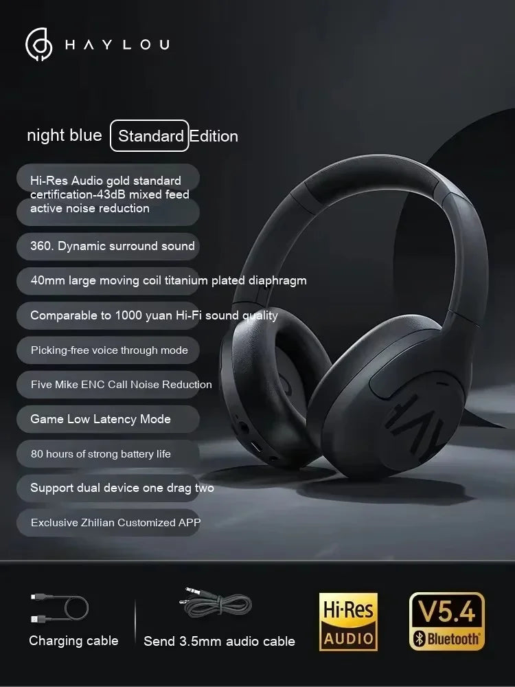 HAYLOU S30 Pro Headphone With Mic Active Noise Reduction Bluetooth 5.4 Long Battery Life HiFi 40mm Dynamic Gaming Headset Custom