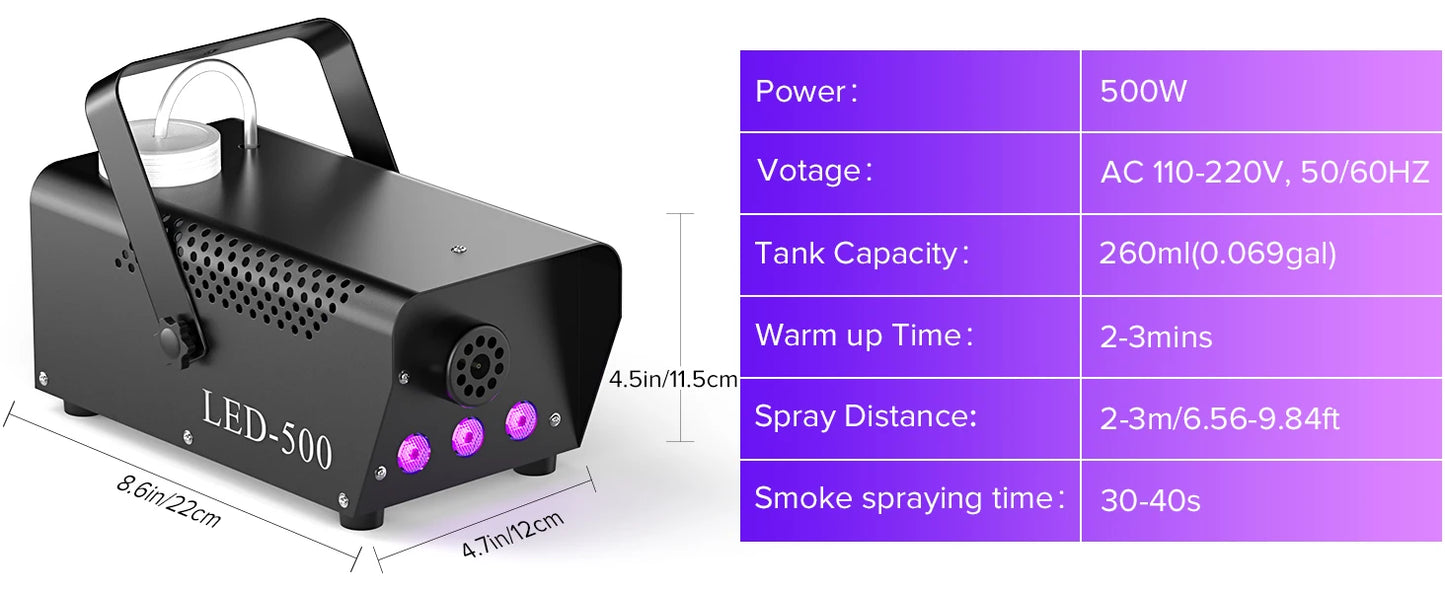 Fieryzeal 500W Smoke Machine Wireless Control Fog Machine RGB LED Stage Lighting Effect Professional Stage Fogger for Halloween