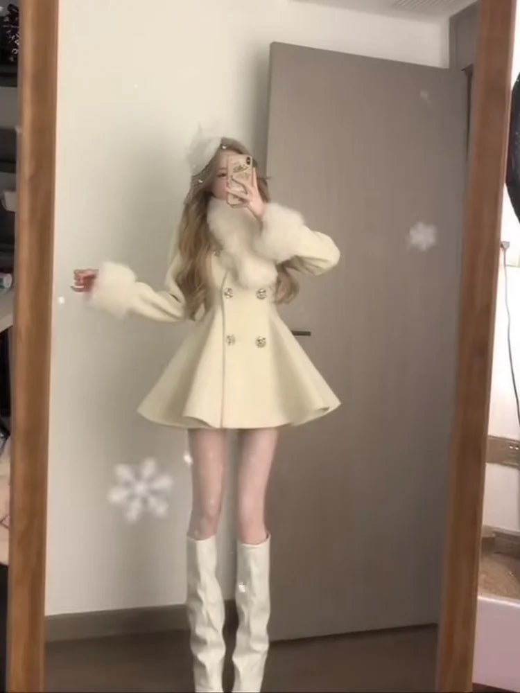 Overcoat Woolen Coat Women 2025 Autumn Winter New Thicked Warm Jackets Y2k Slim Waist Subcultural American Tops Mujer - Japan 4 All