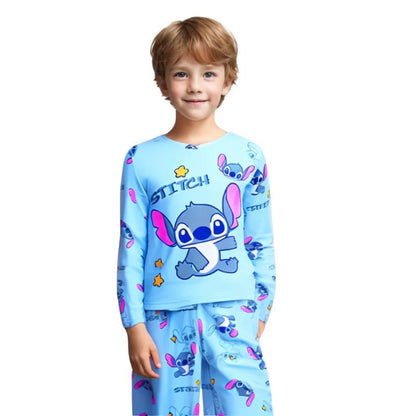 2025 Spring Summer 2pcs/set Stitch Homewear Pajamas for Kids Baby Soft Milk Silk Blue Anime Stitch Long Sleeve Sleepwear Sets - Japan 4 All