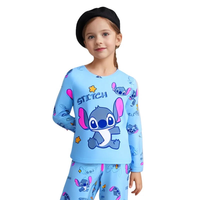 2025 Spring Summer 2pcs/set Stitch Homewear Pajamas for Kids Baby Soft Milk Silk Blue Anime Stitch Long Sleeve Sleepwear Sets - Japan 4 All