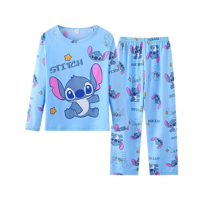 2025 Spring Summer 2pcs/set Stitch Homewear Pajamas for Kids Baby Soft Milk Silk Blue Anime Stitch Long Sleeve Sleepwear Sets - Japan 4 All