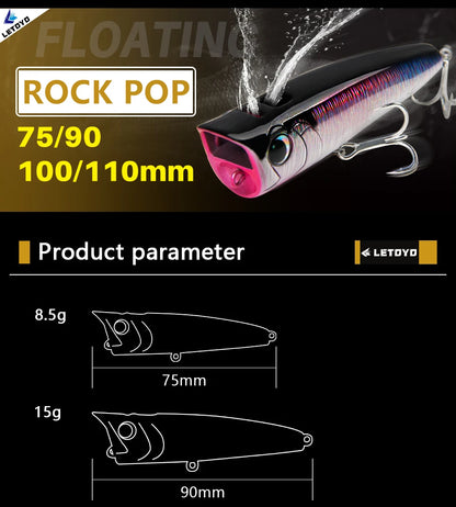 Popper 8.5-30g floating Rock pop Artificial Hard Baits for Bass Perch Pike Fishing Lure