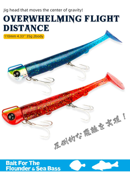 Soft Worm 110mm 35g Ultra Long Casting Fishing Lure For Seabass Flounder Sea Fishing Soft Bait With Jig Hooks