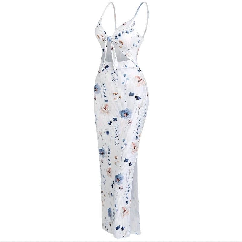 Night dresses for woman sexy tight knit bow sleeveless halter dress backless halter  floor length  long gowns for women elegant