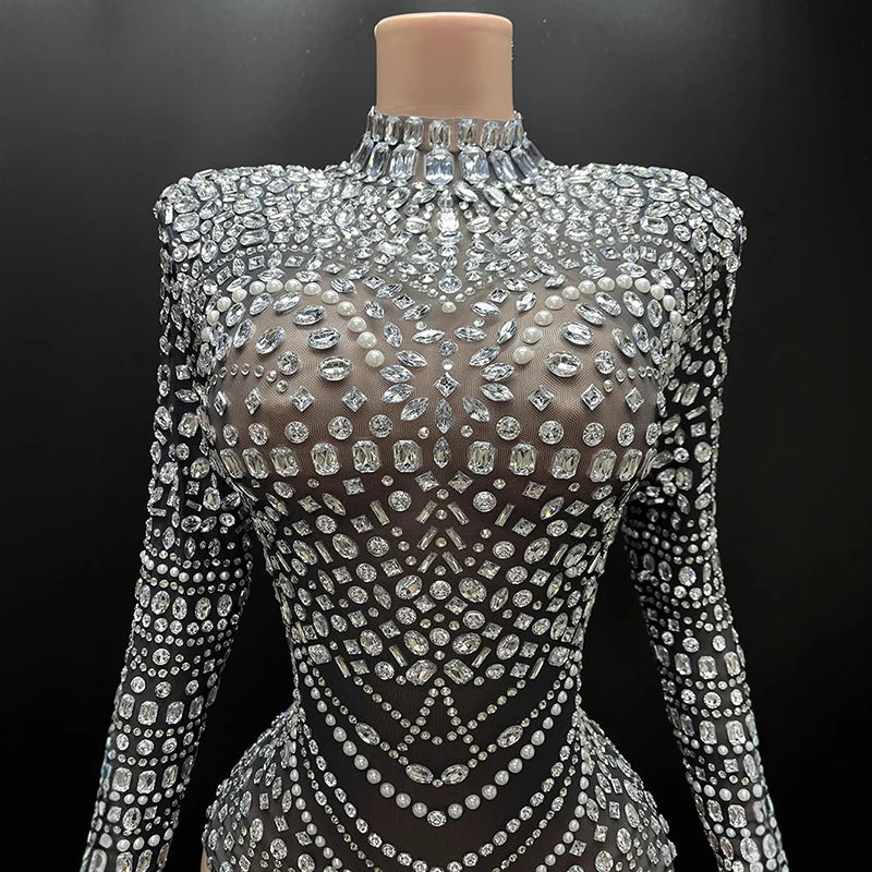 Luxury Party Women's Bodysuits Summer Formal Elegant Rhinestone Performance Wear