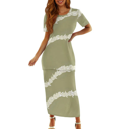 Samoa Tapa Puletasi PTaha Puletaha Samoan Dress & Maxi Skirt Set for Women Sweet Style 2Pcs Tops