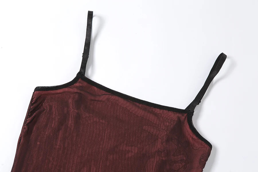 Mesh Double Layer Sexy Skinny Dress Women Sleeveless Party Bodycon Bandage Elastic Split Trend Clubwear Slim Outfit