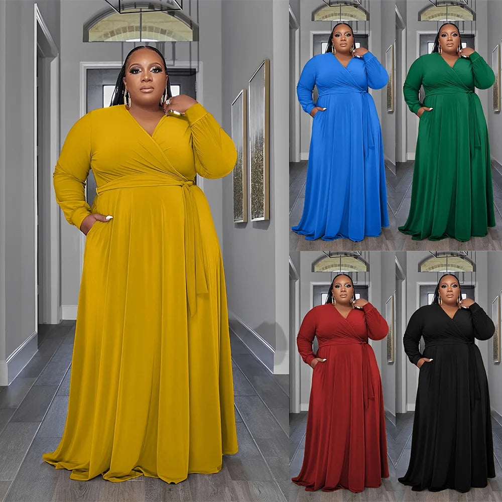 African Dresses for Women Clothing Casual Formal  Women's Dress Pocket Swing Skirt 4xl 5xl Plus Size Dress