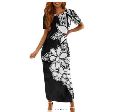 Samoa Tapa Puletasi PTaha Puletaha Samoan Dress & Maxi Skirt Set for Women Sweet Style 2Pcs Tops