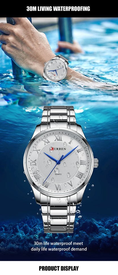 CURREN Classic Casual Watch for Men with Stainless Steel Band Simple Quartz Wristwatches for Business Man with box