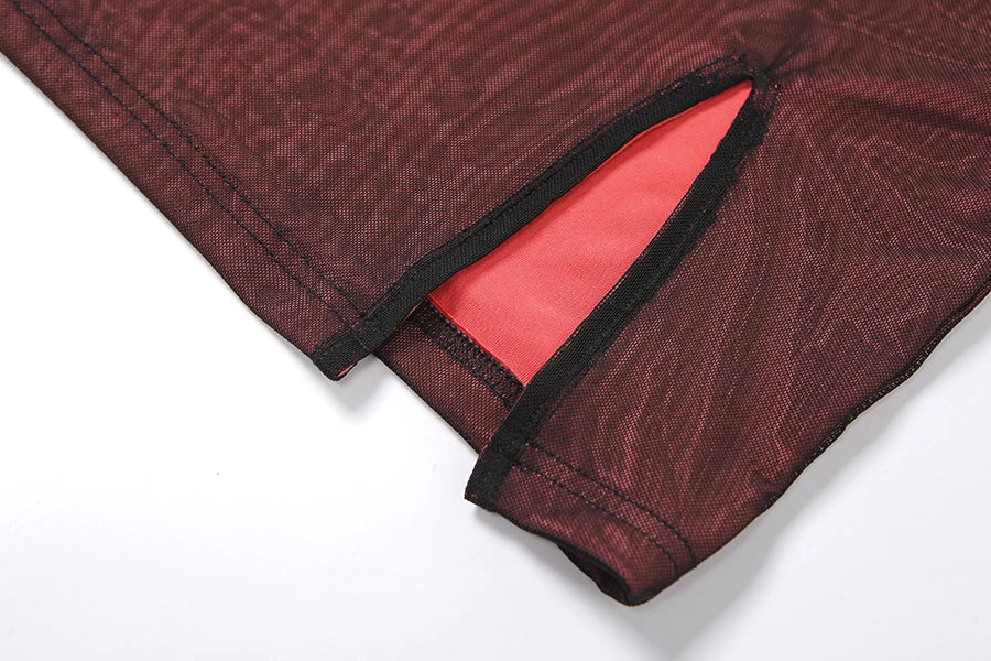 Mesh Double Layer Sexy Skinny Dress Women Sleeveless Party Bodycon Bandage Elastic Split Trend Clubwear Slim Outfit