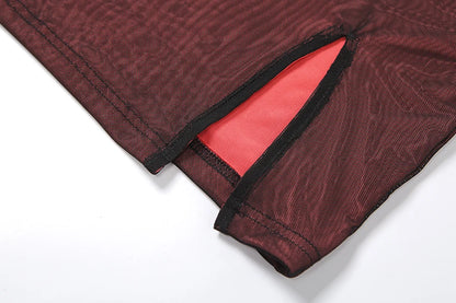 Mesh Double Layer Sexy Skinny Dress Women Sleeveless Party Bodycon Bandage Elastic Split Trend Clubwear Slim Outfit