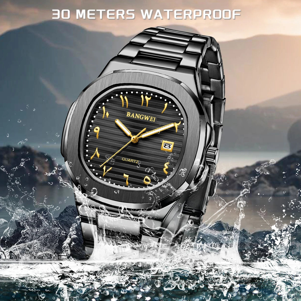 LIGE BW8821 Wholesale Black Arabic Dial Waterproof Men Wristwatch Stainless Steel Calendar Quartz Luminous Watch for Man Relojes