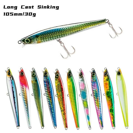 Long Cast Seabass 105mm 30g Minnow Bait Vivid Swim Hard Bait Sinking Minnow Lure
