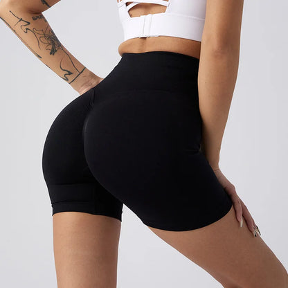 Women's High-Waisted Athletic Leggings Yoga Biker Shorts Scrunch Butt Elastic Waist Closure Solid Pattern Workout Gym Shorts