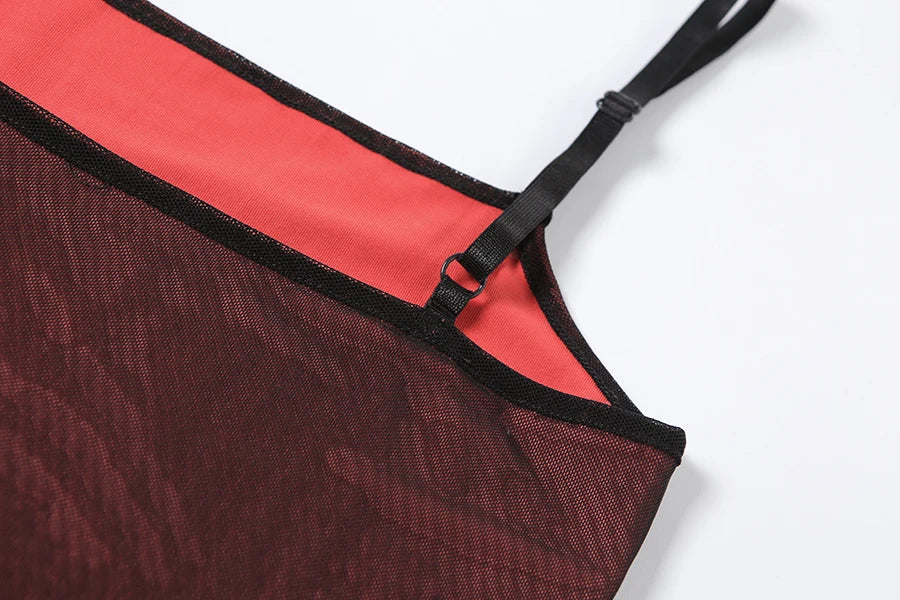 Mesh Double Layer Sexy Skinny Dress Women Sleeveless Party Bodycon Bandage Elastic Split Trend Clubwear Slim Outfit