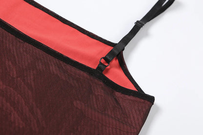 Mesh Double Layer Sexy Skinny Dress Women Sleeveless Party Bodycon Bandage Elastic Split Trend Clubwear Slim Outfit