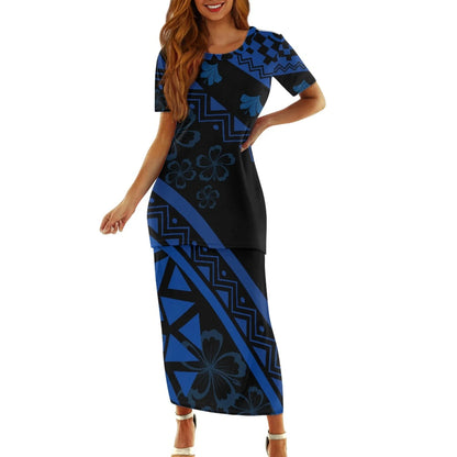 Samoa Tapa Puletasi PTaha Puletaha Samoan Dress & Maxi Skirt Set for Women Sweet Style 2Pcs Tops