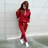 Hot Sale Fashion Women 2 Piece Set Hooded Tops + Pants Solid Winter Fleece Tracksuit Sweatshirt Sweater Hoodies Suits
