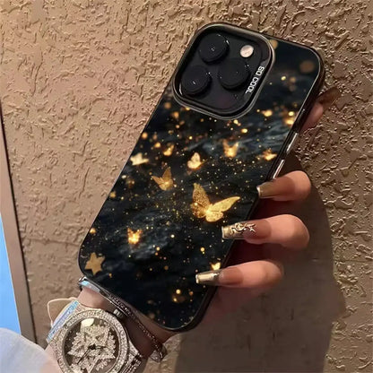 Light Gold Butterfly Printing Electroplated Silver Key TPU PC Mobile Phone Case for Iphone X Xr Xs 11 12 13 14 15 16 17 Pro Max