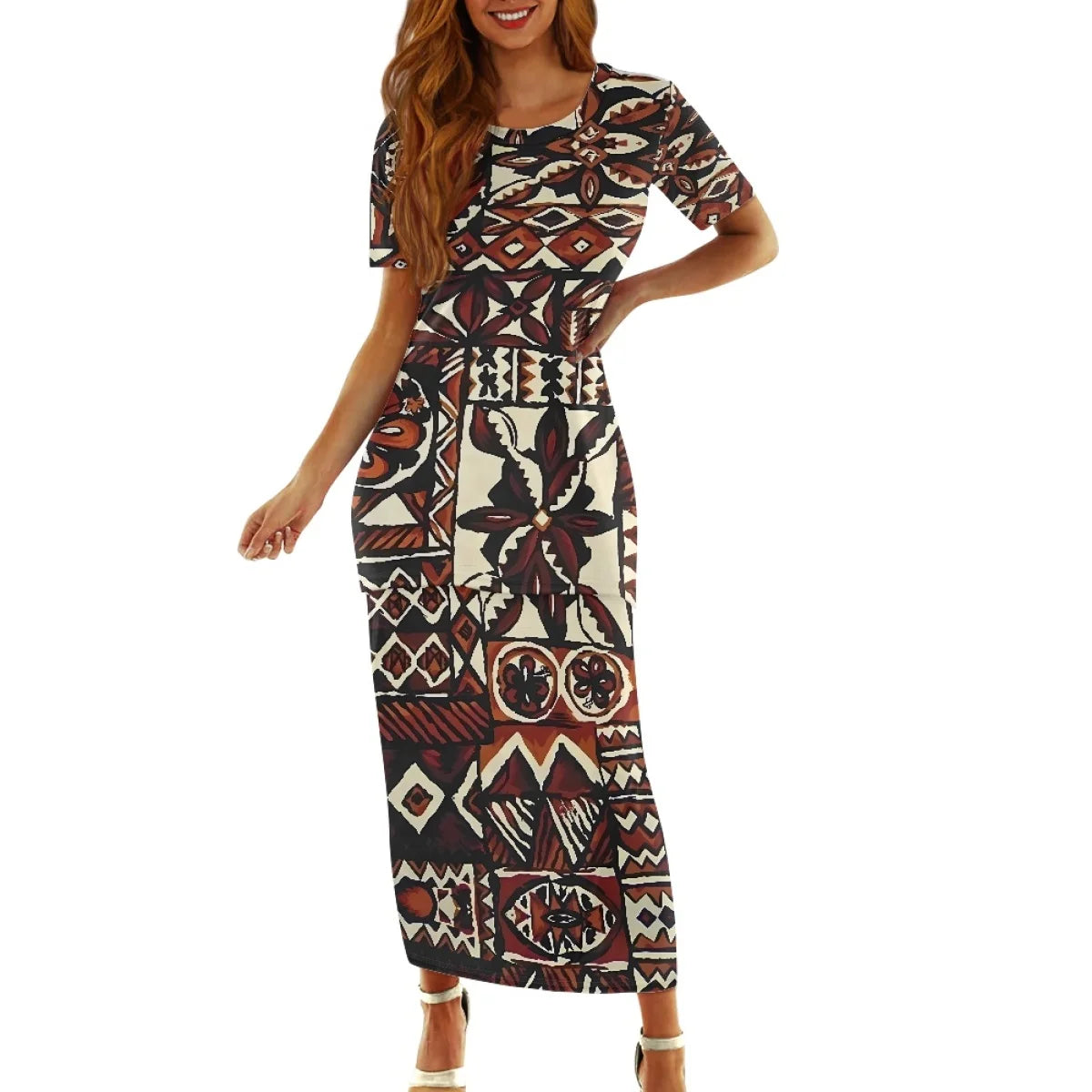 Samoa Tapa Puletasi PTaha Puletaha Samoan Dress & Maxi Skirt Set for Women Sweet Style 2Pcs Tops