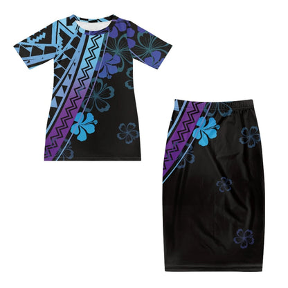 Samoa Tapa Puletasi PTaha Puletaha Samoan Dress & Maxi Skirt Set for Women Sweet Style 2Pcs Tops
