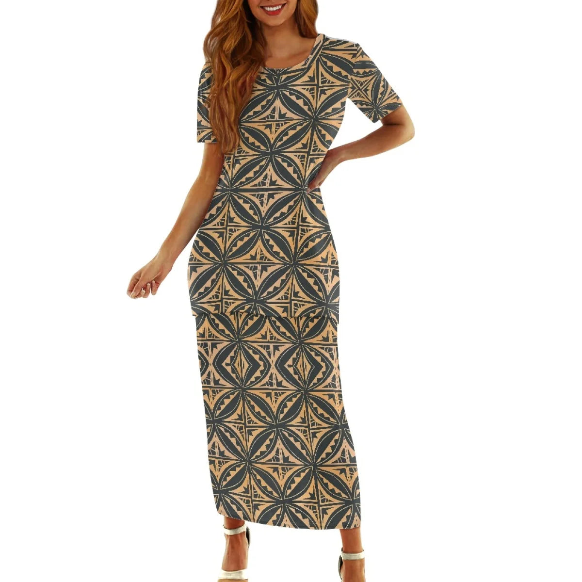 Samoa Tapa Puletasi PTaha Puletaha Samoan Dress & Maxi Skirt Set for Women Sweet Style 2Pcs Tops