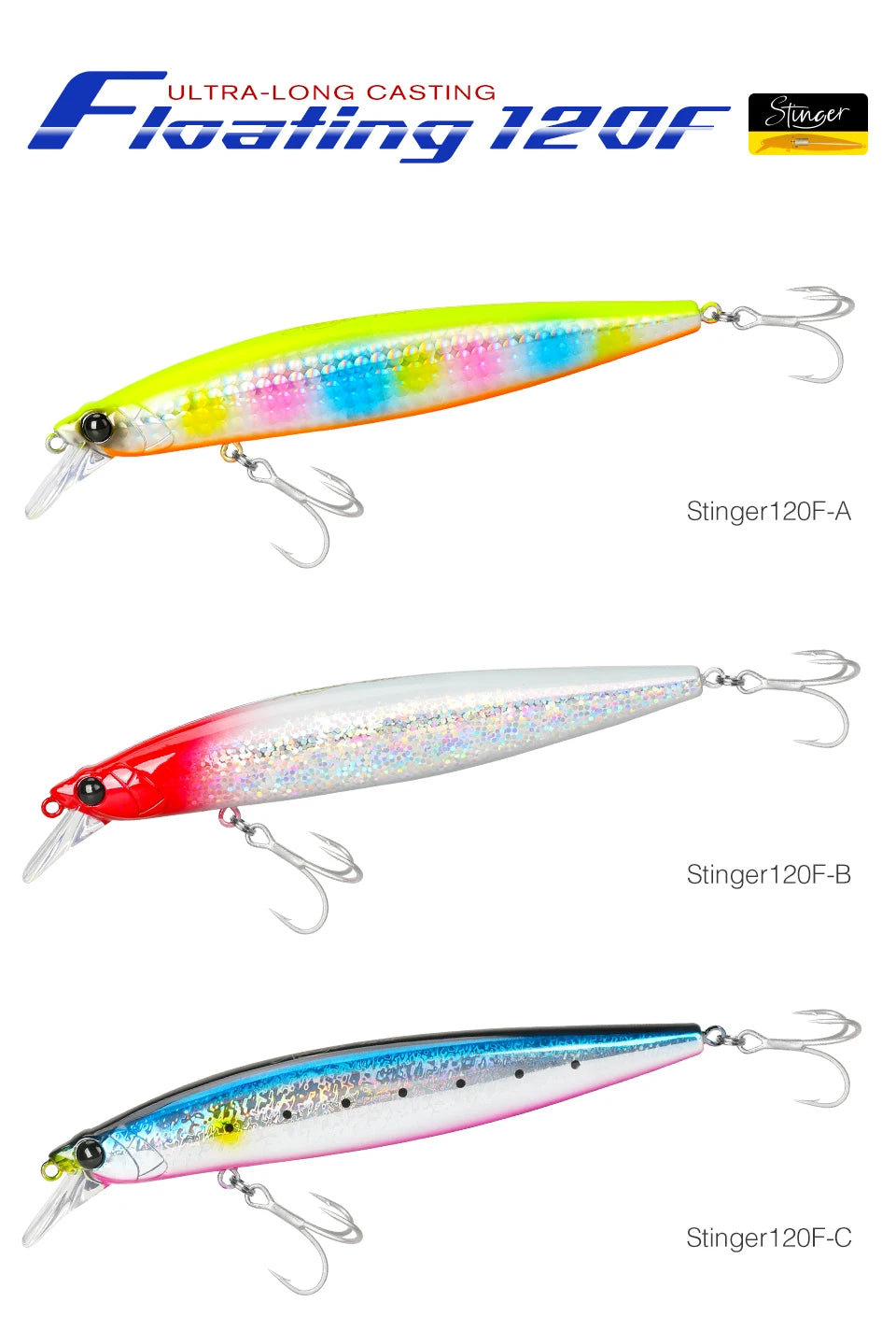 Floating Minnow 120mm 19g Long Casting Sea Fishing Lure STINGER  Center Of Gravity Hard Baits