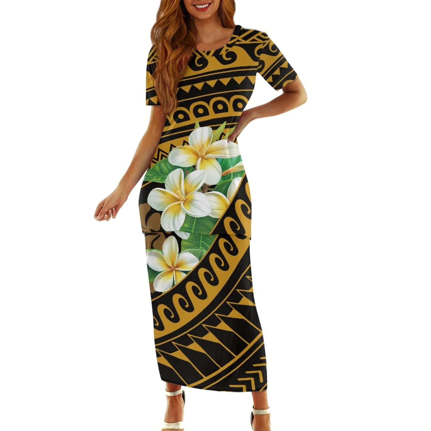 Samoa Tapa Puletasi PTaha Puletaha Samoan Dress & Maxi Skirt Set for Women Sweet Style 2Pcs Tops