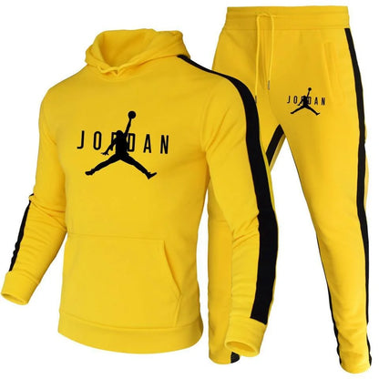 2025 Winter Trendy Sports Fashion Casual Men's Printed Hoodie Color Blocked Hoodie Two Piece Set