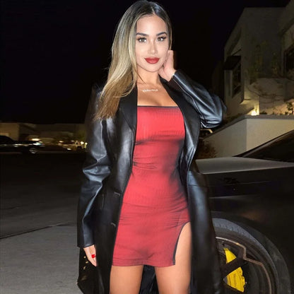 Mesh Double Layer Sexy Skinny Dress Women Sleeveless Party Bodycon Bandage Elastic Split Trend Clubwear Slim Outfit