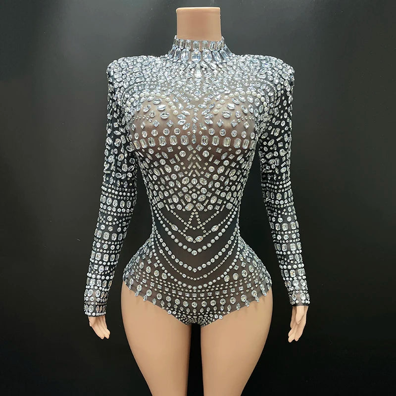Luxury Party Women's Bodysuits Summer Formal Elegant Rhinestone Performance Wear