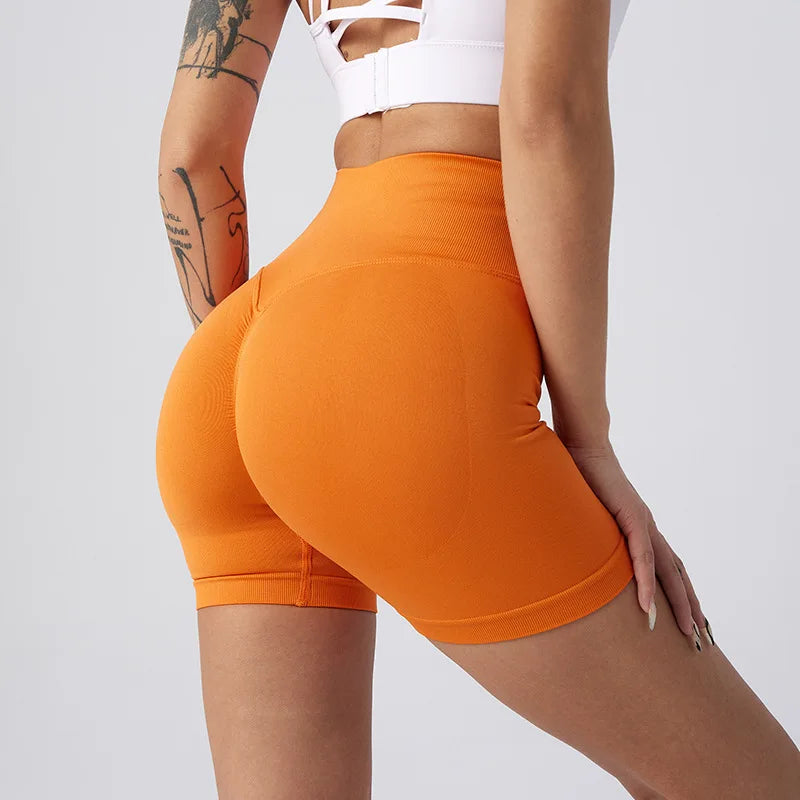 Women's High-Waisted Athletic Leggings Yoga Biker Shorts Scrunch Butt Elastic Waist Closure Solid Pattern Workout Gym Shorts