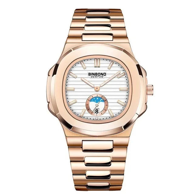 BINBOND B1786 1786 Luxury Casual Quartz Watch Fashion Square Dial Stainless Steel Calendar Luminous Waterproof Male Clock