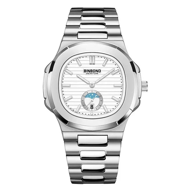 BINBOND B1786 1786 Luxury Casual Quartz Watch Fashion Square Dial Stainless Steel Calendar Luminous Waterproof Male Clock