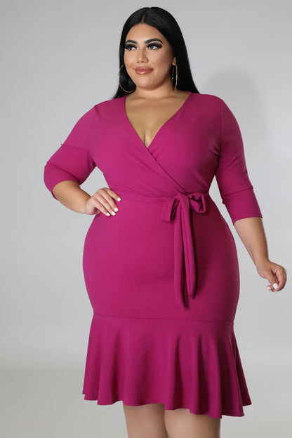 American Deep V Ruffle Formal Elegant  Short Sleeve Dresses for Women