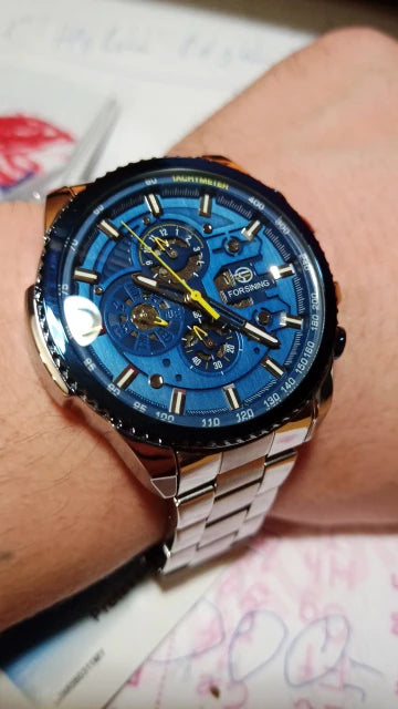 Forsining Three Dial Calendar Stainless Steel Men Mechanical Automatic Wrist Watches Top Brand Luxury Military Sport Male Clock