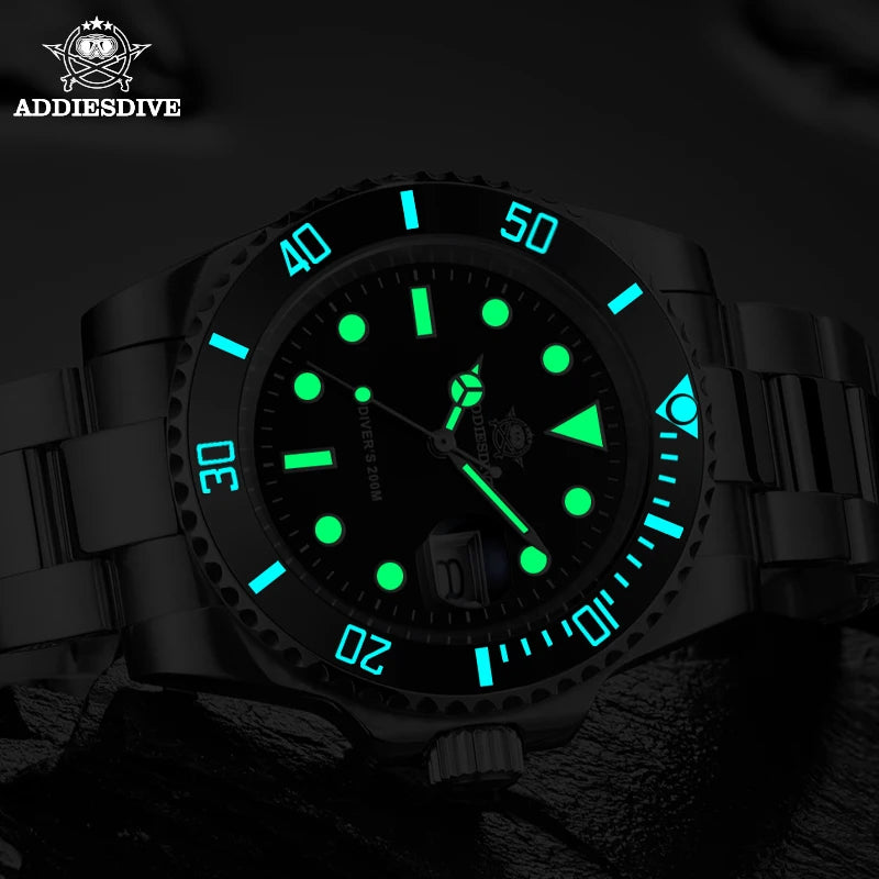 ADDIESDIVE 41mm Watch For Men 20Bar C3 Super Luminous reloj hombre Quartz watch relogio masculino Men Steel Waterproof Watches